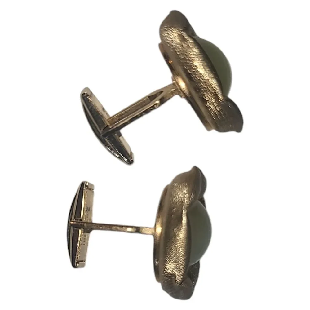 Vintage Gold Tone Pearly Lucite Round‎ Cufflinks